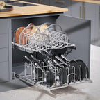 2-Tier Kitchen Pull out Cabinet Organizer for Pots, Pans, and Lid Cookware, Adjustable Heavy Duty Wire Pan and Pot Rack, Full-Extension Rail 21" W *22" D - size: 21W*22D