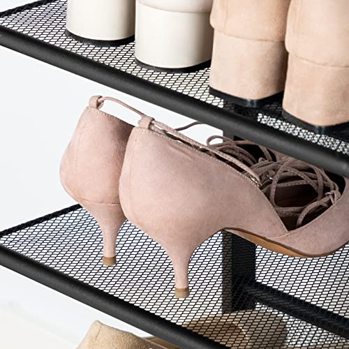 HOOBRO Shoe Rack for Entryway, 4-Tier Shoe Organizer with Adjustable Mesh Shelves, 12-16 Pairs of Shoes, Spacious Floor Mount, Metal, Industrial, Shoe Shelf for Closet, Rustic Brown BF42XJ01 - color: Rustic Brown + Black, size: 29.5"W x 11.8"D x 27.2"H
