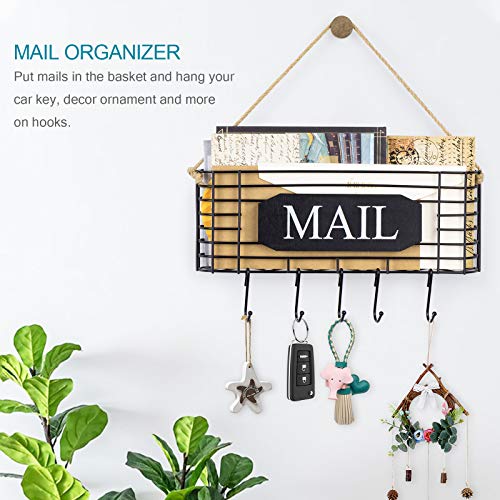 SRIWATANA Rustic Mail Key Holder, Mail Organizer Wall Mount with 5 Hooks Large, Black - color: Black, size: Large