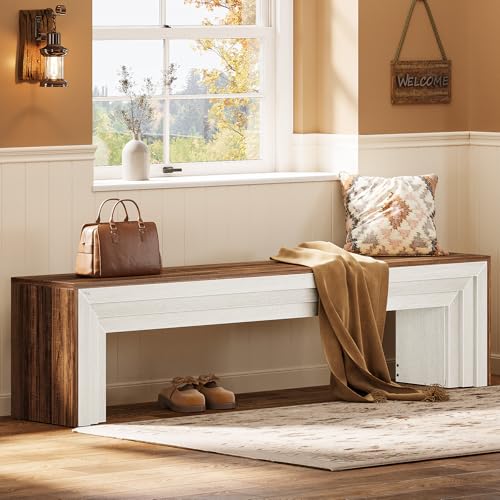 Tribesigns 71" Extra Long Entryway Bench, Modern Farmhouse Shoe Bench Wooden Indoor Seating with Layered Design for Hallway, End of Bed, Living Room, Sofa Back, Dining Room, Rustic Brown & White - color: Rustic Brown & White