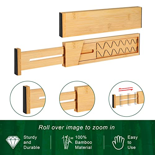 4 Pack Bamboo Kitchen Drawer Dividers with Inserts 2.6" High, Adjustable from 12.5 Inch to 21.7 Inch Drawer Organizers, Expandable Drawer Separators for Clothes, Bedroom, Dresser, Office (Beige) - color: Beige, size: 12.5-21.7 Inches