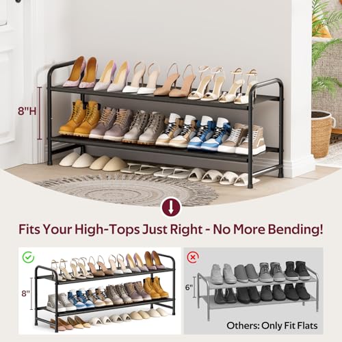 SLEEPING LAMB Long 2-Tier Shoe Organizer for Closet, Stackable Wide Shoe Rack Holds 18-Pairs Low Shoe Shelf Storage for Bedroom, Floor, Entryway(Black) - color: Black, size: 11.4 x 42.5 x 18.7