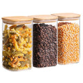 ComSaf 1.4 Qt Glass Storage Containers with Lids, Glass Jars with Lids, Clear Food Storage Jar, Square Canister Set of 3, Pantry Organizers and Storage for Flour Oat Pasta Tea Cookie Coffee Bean - size: 1.4Qt*3