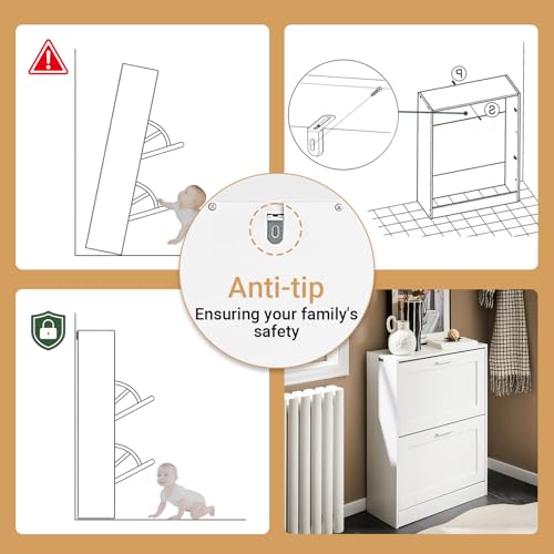 Haotian Shoe Cabinet Storage for Entryway, Narrow Shoe Cabinet with Two Flip Drawers to Save Space, Shoe Rack Cabinet for Front Door Entrance Hallway (White) - color: White, size: 2-Drawers