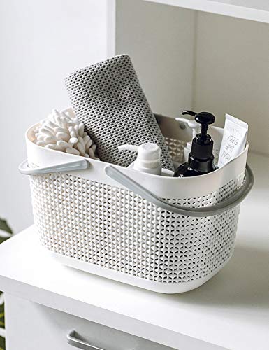 UUJOLY Plastic Storage Baskets with Handle Shower Caddy Organizer Bins for Home Bathroom Kitchen (3 Pack-White) - color: White, size: 3 Pack
