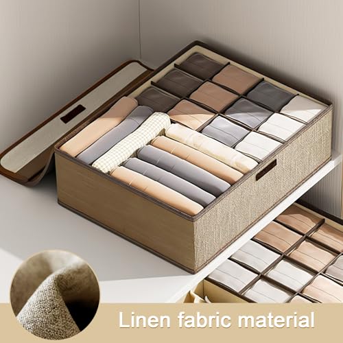 Underwear Storage Box with Lid Multi-Compartment Closet Organizer Fabric Drawer Divider for Socks Lingerie and Clothes (Yellow, F) - color: Yellow, size: 13 Grid