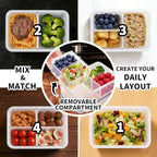 KIGI Meal Prep Containers for Adult Lunch & Snacks, Leak-Proof, BPA-free Plastic, Removable Divided Inserts, Airtight lids, 3 Compartment Food Storage, Microwave Safe, Bento Box, 4.7 Cup, 12 Piece Set - size: 4.7 cup (12-Piece)