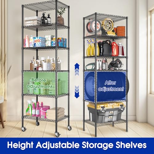 Adjustable 6-Tier Heavy Duty Wire Shelving Rack, 14" D x 24" W x 71" H Storage Shelves with Wheels, 750 lbs Capacity Rolling Metal Shelving for Garage, Pantry, Kitchen, Closet - color: 1