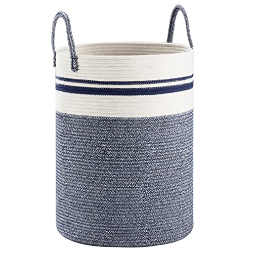 Woven Rope Laundry Hamper Basket by YOUDENOVA, 58L Tall Luandry Basket, Baby Nursery Hamper for Blanket Storage in Bedroom-Large-Blue - color: Blue, size: Tall (58L )