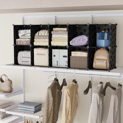 UNKU Cube Storage Organizer, 16 Cube Closet Organizer Storage Shelves, DIY Stackable Bookcase, Clothes Organizer Shelf for Closet, Bedroom, Living Room, Cabinet, Home, Office, Black - color: Black, size: 15cube