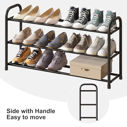 kiplant Shoe Rack for Closet, 3-Tier Expandable Shoe Organizer, Metal Adjustable Black Shoe Shelf Storage Organizer, Free Standing Shoe Rack for Entryway Closet Doorway - color: Black, size: 3-Tier_Long