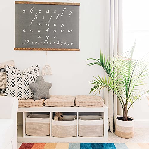 OrganiHaus Rope Baskets for Shelves - Set of 3 Woven Storage Baskets for Organizing, Closet & Toy Storage - Light Honey/Off-White - 15x9x10 - color: Mixed Honey