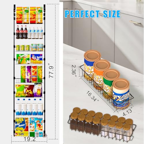 Black Over the Door Pantry Organizer 8 Tier, Adjustable Basket Pantry Door Organizer and Storage, Heavy Duty Metal Kitchen Hanging Spice Rack (D5xW19xH50 Inches) - color: Black