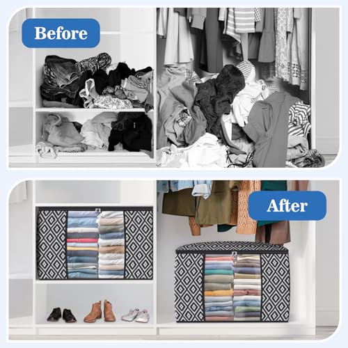 StorageTastic Direct 100L, 2 Pack, Storage Containers, Large Clothes Storage Bins Foldable Organization and Storage Bags with Reinforced Handle, Clear Window for Bedding, Blankets, Clothing, Black - color: Black, size: 2 x 100L