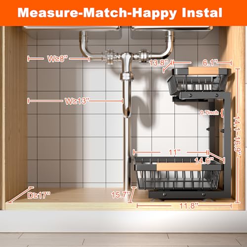 Under Sink Organizer, 2 Pack 2 Tier Under Sink Organizers and Storage, Slide Out Pull Out Cabinet Organizer Shelf, Height Adjustable Metal Drawer for Kitchen Bathroom Closet Organization Rack Black - color: Black