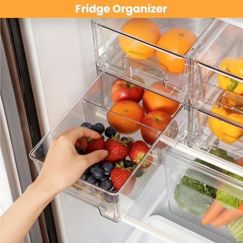4 Pack Stackable Storage Drawers with Handles, Easy Assembly Clear Acrylic Fridge Organizer, Refrigerator Organizers and Storage for Kitchen, Under Sink, Pantry, Bathroom - size: 4Pack 4.4"H-with Dividers