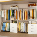 vomavex Closet System of 2 Set, 4-18FT Closet Organizer System with 10 Hanging Rods & 6 Wood Drawer & Adjustable Shelves, Walk in Closet Storage System, Free Standing Closet System, White - color: 4-18ft