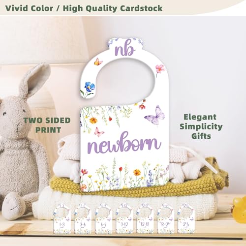 Watercolor Wildflowers Baby Closet Dividers for Nursery Closet Organizer, Newborn to 24 Months Size Clothes, Purple Butterfly Hangers with Size Dividers, Double Sided - color: Purple
