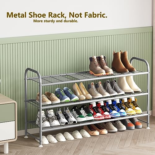 LINZINAR Shoe Rack 3 Tier Long Metal Shoe Organizer for Closet Entryway Grey - color: Grey, size: 3-Tier