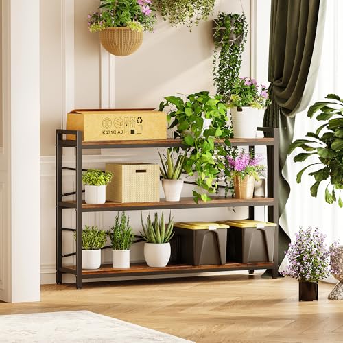 3 Tier Bookcase 47.24" Width, Long Industrial Book Shelf, Vintage Wooden Large Book Shelf for Home Living Room Bedroom Office Storage(Vintage) - color: Vintage, size: 3 Tier - 47.2" W