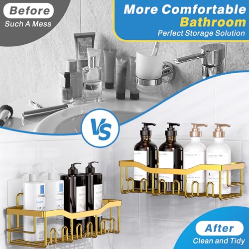 EUDELE Shower Caddy 2 Pack, Adhesive Organizer for Bathroom Storage, Home Decor & Kitchen, No Drilling, Rustproof Stainless Steel Shelf, Bathroom Decor Sets - color: Bright Gold