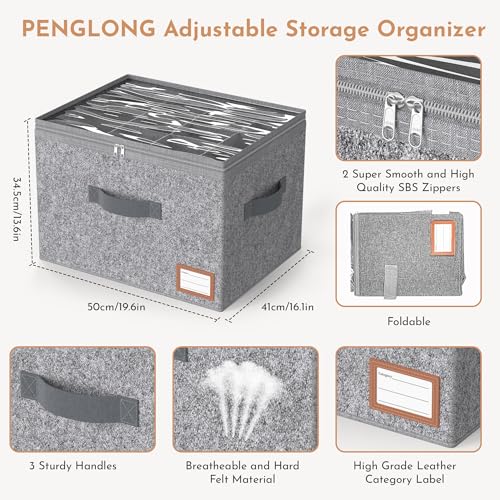 Adjustable Storage Bins for Closet, Wardrobe Clothes Organizer, Shoe Bin, Shoe Organizer, Toys, Closet Storage Solution with Clear Window (Felt Grey 32Pairs, 32Pairs)