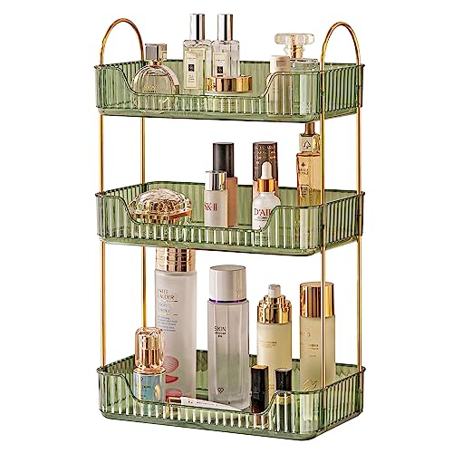 Akinbas 3 Tier Bathroom Organizer Countertop Makeup Perfume Tray Skincare Organizer for Bathroom Dresser Vanity (Green) - color: Green, size: 3 Tier