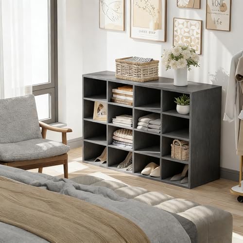 Garden 4 you Shoe Storage Bench, Cubby Shoe Rack with 16 Cubbies, 4-Tier Wood Shoe Rack Organizer, Shoe Organizer Cabinet for Entryway, Hallway, Closet and Garage, Black - color: Black, size: 16-cube