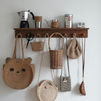 Entrance Coat Rack ，Coat Hooks, Wall-Mounted Wooden Hook Rack, Wall-Mounted Shelves are Very Suitable (Teak Colored Finish—A-1) - style: Teak colored finish—A-1