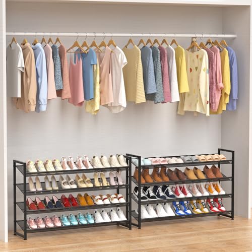 Large Shoe Rack 8 Tier Shoe Organizer, Heavy Duty Metal 4-Tier Stackable Shoe Storage Vertical Shoe Rack for Closet Front Door Entrance, Up to 50 Pairs, 44.8" W x 11.4" D x 56.7" H, Black - color: Black, size: 8 Tier