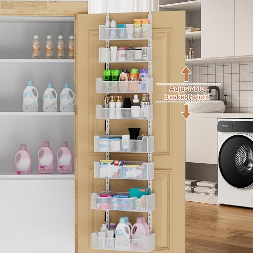 VyGrow Over The Door Organizer, 8-tier Metal Door Organizer Hanging with Adjustable Baskets, Behind The Door Storage for Bedroom Closet Bathroom Pantry Cabinet Kitchen, White - color: White, size: 8-Tier