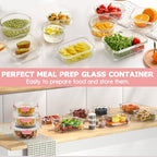 34pcs Glass Food Storage Containers with Lids Set, Airtight Glass Meal Prep Containers (17 Containers & 17 Lids), Leak Proof Lunch Container BPA-Free, Microwave, Oven, Freezer, Dishwasher Safe-PINK - color: PINK