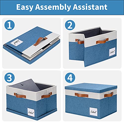 GhvyenntteS Fabric Storage Bins with Lid 6 Pack, Large Decorative Storage Boxes with Lids and Handles, Foldable Fabric Storage Baskets with Lid and Label for Home Office (Blue, 15" x 11" x 9.7") - color: Blue with White, size: Large-6 Pack