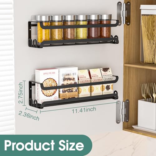LUCYCAZ 4 Pack Wall Mounted Spice Rack with 16 Hooks, Spice Organizer Shelf for Stove Cabinet Pantry Door,Screw or Adhesive Spice Shelf Hanging Wall Spice Rack in Kitchen and RV (Black, 4 PACK) - color: Black, size: 4 PACK