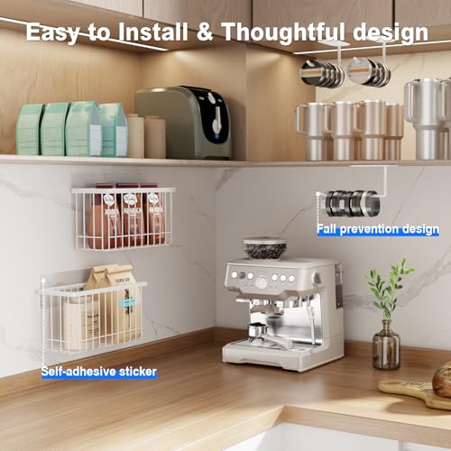 Mustorn 4 Pack Adhesive Cabinet Door Organizer, Lid Organizers Inside Cabinet Food Container/Tumbler Lid Organizer and Storage Cup Lids Holder for Kitchen & Bathroom Wall Mounted(White) - color: White, size: 4 Pack