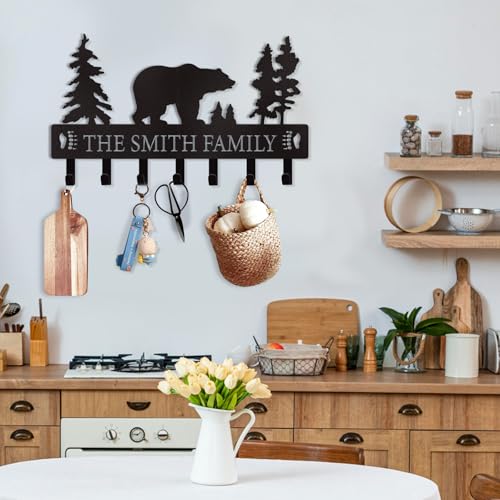 Dyoart Personalized Key Holder for Wall, Custom Metal Black Bear Coat Hook Key Holder with Name, Metal Key Rack Hanger Organizer for Entryway, Front Door, Hallway, Kitchen, Office Decor - color: 02 Bear