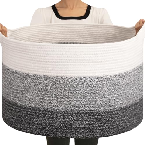 OIAHOMY 90L Blanket Basket for Living Room, Large Basket 23" x 23" x 13" with Handle, Laundry Hamper for Blankets, Pillows, Toy Storage for Kids, Dogs - Gradient Grey - color: Gradient Grey, size: 23" x 23" x 13"