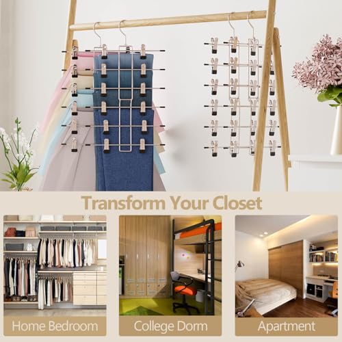 Pants Hangers with Clips,Space Saving Hanging Closet Organizer-6 Tiers Skirt Hangers with 360° Swivel Hook,Closet Organizer-Clothes Hangers- College Dorm Essentials Apartment Essentials- 6 Pack - size: 6 pack