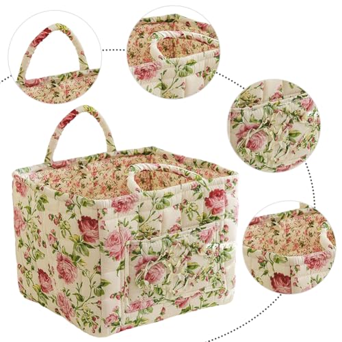 Boho Fabric Storage Basket, Large Capacity Laundry Basket, 12.99'' x 10.63'' x 10.23'' Collapsible Laundry Hamper with Easy Carry Handles for Home, Picnic, Shopping, Travel (White) - color: White