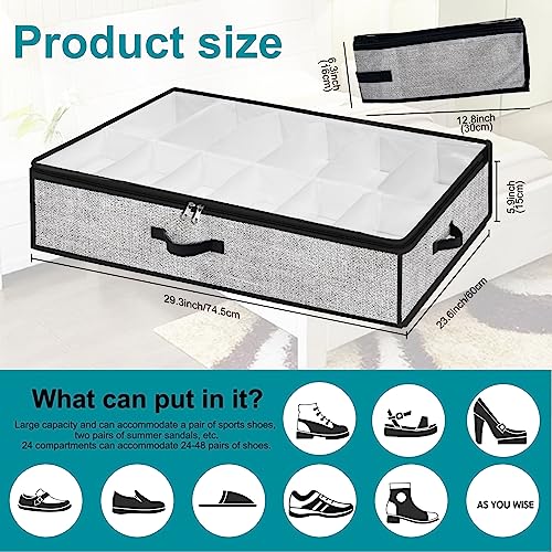Under Bed Shoe Storage Organizer for Closet 2 Pack- Fits 24 Pairs Underbed Shoes Container Boxes Light Grey - color: Light Grey-24pairs, style: Regular Handle