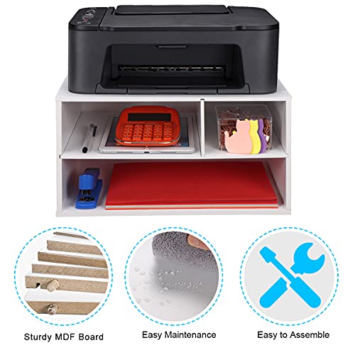 EMERIT Printer Stand Shelf with Storage Wood Desk Paper Organzier for Home/Office,Printer Riser, 2 Tire - color: White, size: Medium