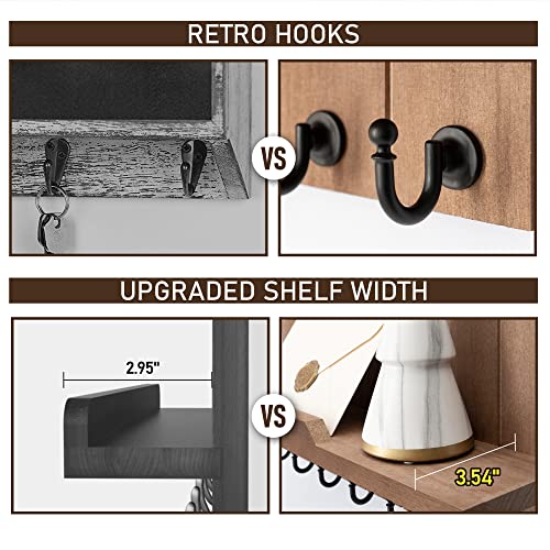 Rebee Vision Key Holder for Wall - Farmhouse Rustic Mail Organizer Floating Shelf for Home Kitchen Entryway Decor with 7 Sturdy Key Hooks (Retro Brown,15-inch) - color: Brown, size: 15-inch