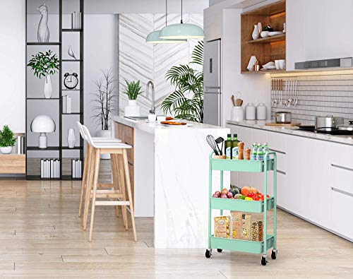 CAXXA 3-Tier Rolling Metal Storage Organizer - Mobile Utility Cart, Kitchen Cart with Caster Wheels (Aqua Green) - color: Aqua Green