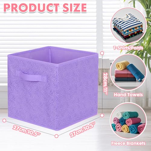 ShellKingdom Storage Bins, Foldable Fabric Storage Cubes with 3D Embossed Rose Pattern, Cloth Organizer Drawer For Closet And Toys, 10.5 X 10.5 X 11 inch, 2 Pack (Lavender) - color: Lavender