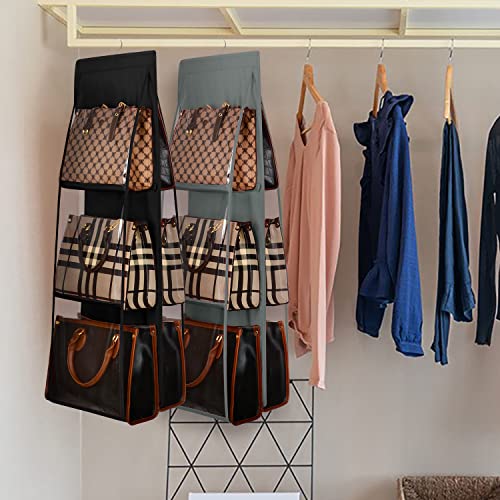 Lirex Medium and Large Handbag Hanging Purse Organizer for Closet, Handbag Storage Organizer Hanger Oxford Cloth Closet Organizer for Family Closet Bedroom, Foldable and Universal Fit, Black - color: Black