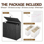 Greenstell Laundry Hamper with Lid, 125L Large Clothes Hamper with 3 Section & 2 Section Removable Liner Bags & 5 Mesh Laundry Bags, Handwoven Synthetic Rattan Divided Laundry Basket, Black - color: Black