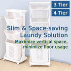 Japard 83 Litres Rolling Laundry Hamper Ultra Slim, Vertical 3 Sorter Cart with Wheels and Breaks, 3-tier Baskets Detachable for Dorm, Closet, Easy Assembly White Gray - size: 3 Tier