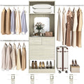 Unikito 8FT Closet System, Customizable 96” Closet Storage Organizer with 25” Tower and 3 Extendable Hanging Rods (Can Be Cut to Fit), Heavy Duty Clothing Racks with 4 Drawers and Shelves, White Oak - color: White Oak