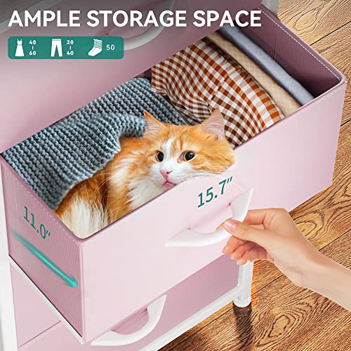 YITAHOME Storage Drawer with 4 Drawers - Fabric Dressers for Teen, Dresser for Bedroom, Living Room, Closets - Sturdy Steel Frame, Wooden Top & Easy Pull Fabric Bins, Pink - color: Pink, style: 4-Drawer