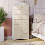 Crestlive Products Tall Dresser, 7-Drawer Wide Fabirc Storage Tower, Chests of Drawers - Vertical Organizer Unit for Bedroom, Hallway, Entryway, Nursery, Wood Top, Closets with Handles (Beige) - color: Beige, style: Wide-7 Drawers